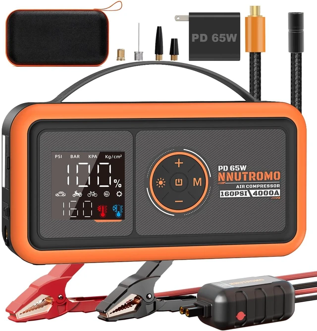 Main image of 24000mAh 4000A Jump Starter with Air Compressor, 65W USB-C Fast Charging | True 88.8Wh Jump Box & Power Bank, 160 PSI Auto-Stop Inflator, 10L Gas/Diesel, Force Start, 65W PD Charger Included