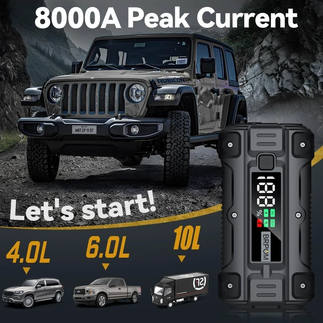 Alt view image 3 of 7 - Car Jump Starter, 8000A Peak (Up to All Gas or 10.0L Diesel Engine, 50 Times) 12V Auto Booster Battery Charger Jump Box with Quick Charger Smart Jump Cables with LED Screen