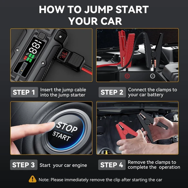 Alt view image 6 of 7 - Car Jump Starter, 8000A Peak (Up to All Gas or 10.0L Diesel Engine, 50 Times) 12V Auto Booster Battery Charger Jump Box with Quick Charger Smart Jump Cables with LED Screen