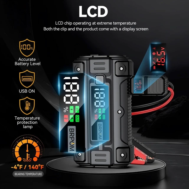 Alt view image 5 of 7 - Car Jump Starter, 8000A Peak (Up to All Gas or 10.0L Diesel Engine, 50 Times) 12V Auto Booster Battery Charger Jump Box with Quick Charger Smart Jump Cables with LED Screen