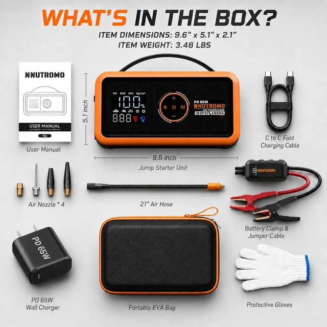 Alt view image 7 of 7 - 24000mAh 4000A Jump Starter with Air Compressor, 65W USB-C Fast Charging | True 88.8Wh Jump Box & Power Bank, 160 PSI Auto-Stop Inflator, 10L Gas/Diesel, Force Start, 65W PD Charger Included