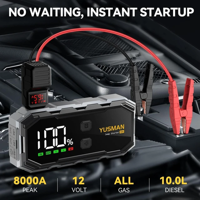 Alt view image 2 of 6 - YUSMAN Car Jump Starter, 8000A 12V Jump Battery Pack (All Gas/10.0L Diesel), Portable Jump Starter with Display, Car Jump Starter with Extended Smart Cables, Quick Charge 3.0, LED Light