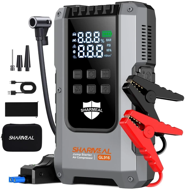 Main image of 6000A Jump Starter with Air Compressor 160PSI 12V for All Gas/10L Diesel | Portable Car Battery Fast Charge Jump Starter, Jump Box with 3 Modes Flashlight and Jumper Cables Pack with Carries Case