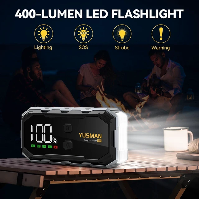 Alt view image 5 of 6 - YUSMAN Car Jump Starter, 8000A 12V Jump Battery Pack (All Gas/10.0L Diesel), Portable Jump Starter with Display, Car Jump Starter with Extended Smart Cables, Quick Charge 3.0, LED Light
