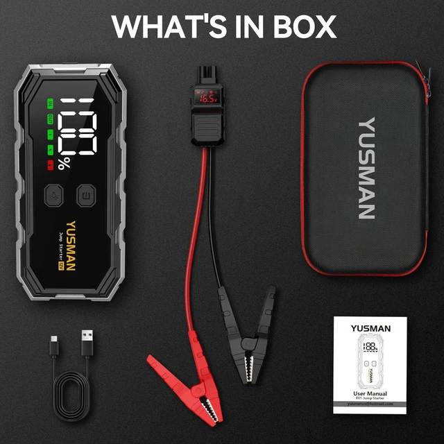 Alt view image 6 of 6 - YUSMAN Car Jump Starter, 8000A 12V Jump Battery Pack (All Gas/10.0L Diesel), Portable Jump Starter with Display, Car Jump Starter with Extended Smart Cables, Quick Charge 3.0, LED Light