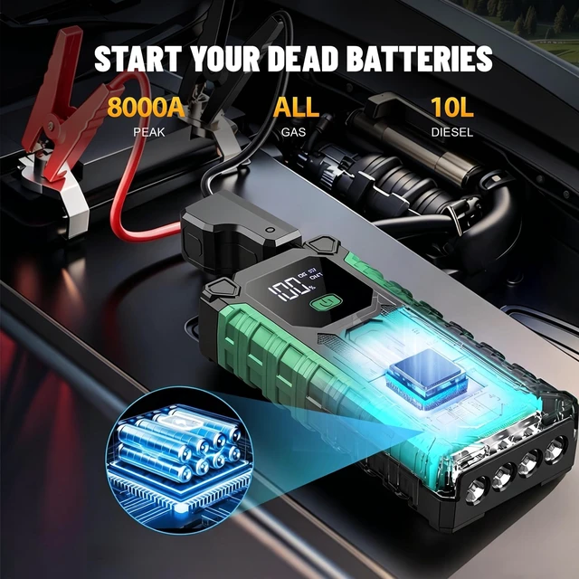 Alt view image 2 of 7 - Pownym Portable Car Jump Starter, 12V Battery Booster,Jumper with USB & LED | 12L gas/6L,Compact jump starter with cables & LED light for roadside emergencies,7000A Jump Starter, with Carry Bag