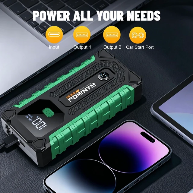 Alt view image 7 of 7 - Pownym Portable Car Jump Starter, 12V Battery Booster,Jumper with USB & LED | 12L gas/6L,Compact jump starter with cables & LED light for roadside emergencies,7000A Jump Starter, with Carry Bag