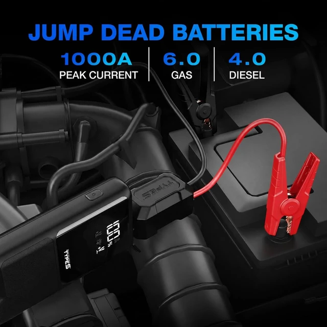 Alt view image 2 of 7 - TYPE S DC10X 1000A Car Jump Starter, Wireless Charging Power Bank, 8000mAh | LCD Screen, LED Flashlight, USB-C Fast Charge, Jumper Cables, Car Battery Jump Starter for 6.0L Gas & 4.0L Diesel Engines