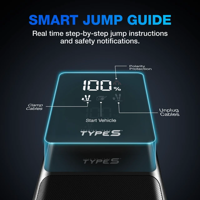 Alt view image 3 of 7 - TYPE S DC10X 1000A Car Jump Starter, Wireless Charging Power Bank, 8000mAh | LCD Screen, LED Flashlight, USB-C Fast Charge, Jumper Cables, Car Battery Jump Starter for 6.0L Gas & 4.0L Diesel Engines