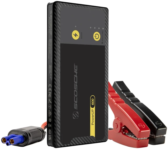 Main image of Scosche PBJ600 Portable Car Battery Jump Starter, 12V Jump Box, 600A Battery Booster, Jumper Cables Kit for Car (4.0L Gasoline/2.0L Diesel Engines) 10W Portable Power Bank, Battery Jumper w/LED Light