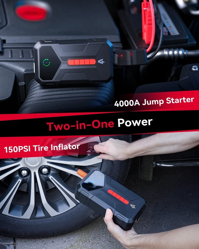 Alt view image 2 of 7 - Andeman 4000A Jump Starter with 150PSI Air Compressor, Car Jump Box with Type-C Quick Charge, All in One 12V Lithium Battery Car Jumper for 8.5L Gas/7L Diesel Engine, Ep-177