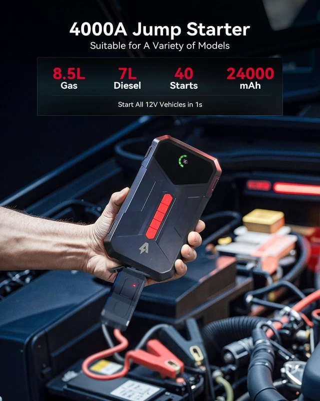 Alt view image 3 of 7 - Andeman 4000A Jump Starter with 150PSI Air Compressor, Car Jump Box with Type-C Quick Charge, All in One 12V Lithium Battery Car Jumper for 8.5L Gas/7L Diesel Engine, Ep-177