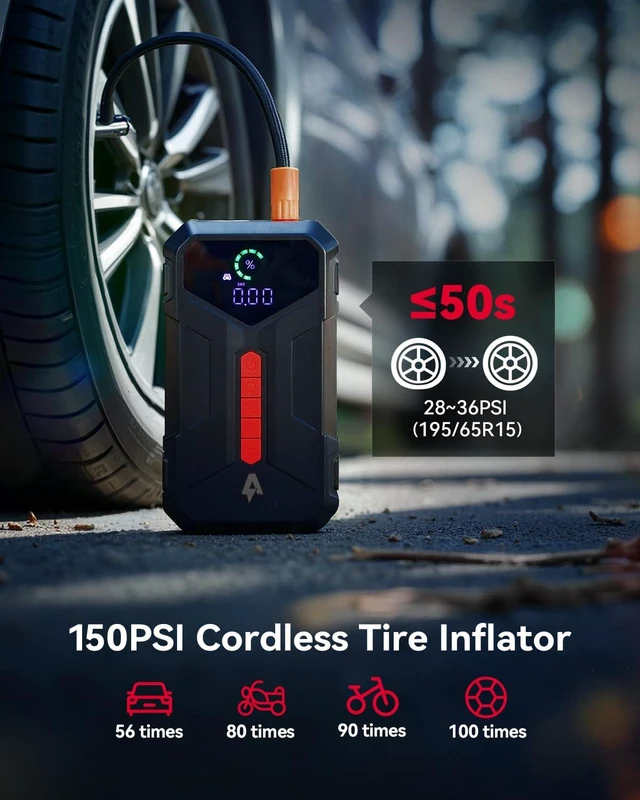 Alt view image 4 of 7 - Andeman 4000A Jump Starter with 150PSI Air Compressor, Car Jump Box with Type-C Quick Charge, All in One 12V Lithium Battery Car Jumper for 8.5L Gas/7L Diesel Engine, Ep-177