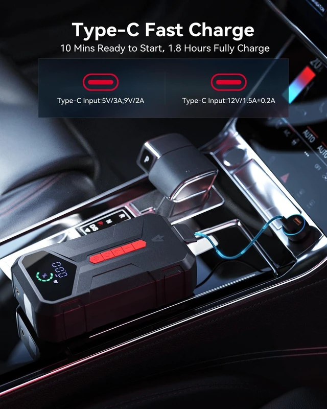 Alt view image 6 of 7 - Andeman 4000A Jump Starter with 150PSI Air Compressor, Car Jump Box with Type-C Quick Charge, All in One 12V Lithium Battery Car Jumper for 8.5L Gas/7L Diesel Engine, Ep-177