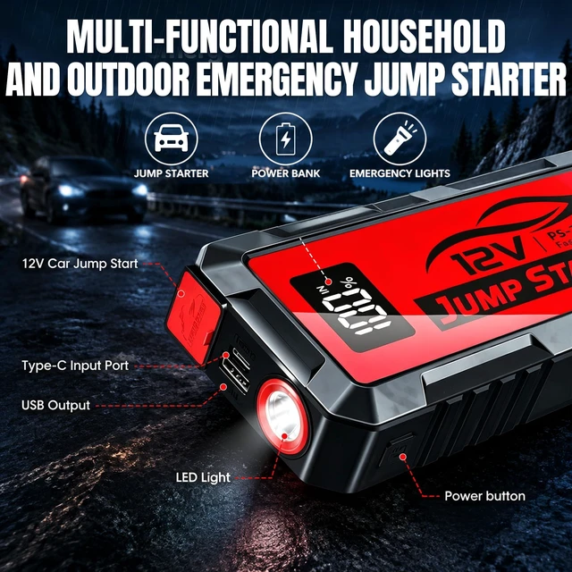 Alt view image 5 of 7 - 6000A Car Battery Jump Starter,12V Lithium Battery Jump Starter(10.0L Gas/10.0L Diesel) 14800mAh Portable Jump Starter for Car Jump Box Car Cables LCD Display LED Lights