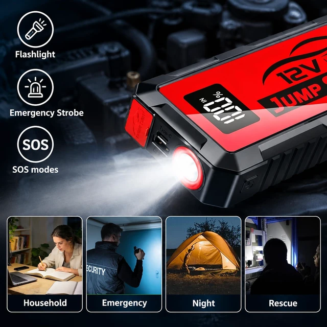 Alt view image 6 of 7 - 6000A Car Battery Jump Starter,12V Lithium Battery Jump Starter(10.0L Gas/10.0L Diesel) 14800mAh Portable Jump Starter for Car Jump Box Car Cables LCD Display LED Lights