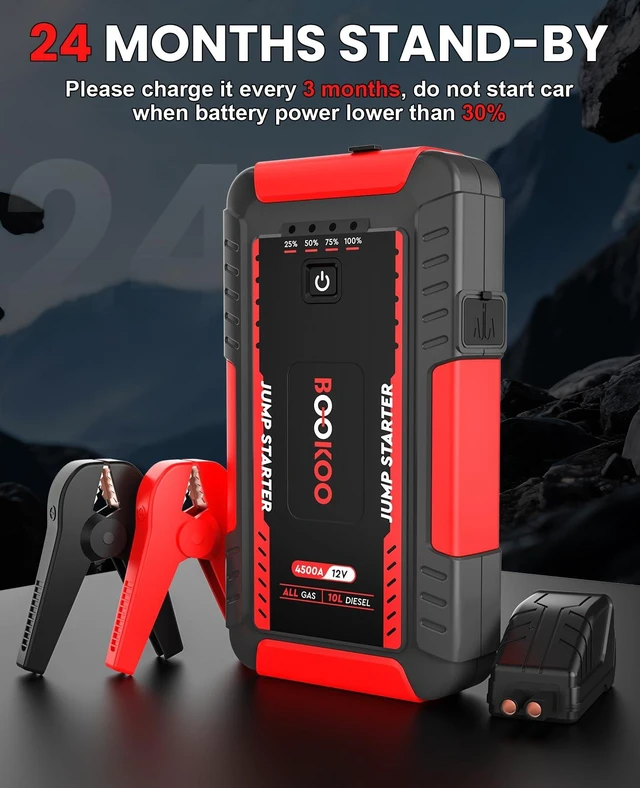 Alt view image 7 of 7 - BOOKOO 4500A 12V Portable Car Battery Jump Starter for Car Boat Lawnmower | For All Gas and 8.0L Diesel Engines - 74Wh Power Bank - 3 Modes LED Flashlight - Spark-Proof + Reverse Polarity Protection