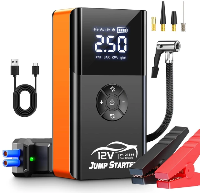 Main image of Jump Starter with Air Compressor, 8000A 180PSI, Portable Car Battery Jump Starter (All Gas/12L Diesel) 12V Automobile Jump Box Pack Chargers with Jumper Cables, 4-Mode LED Lights