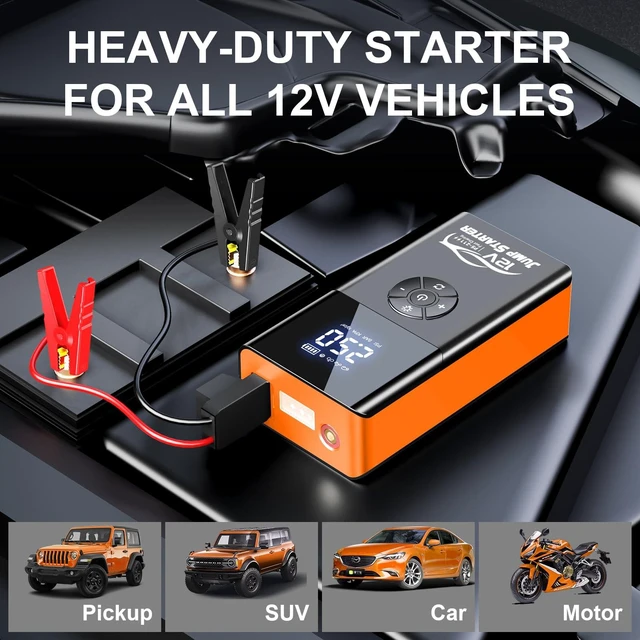Alt view image 3 of 7 - Jump Starter with Air Compressor, 8000A 180PSI, Portable Car Battery Jump Starter (All Gas/12L Diesel) 12V Automobile Jump Box Pack Chargers with Jumper Cables, 4-Mode LED Lights