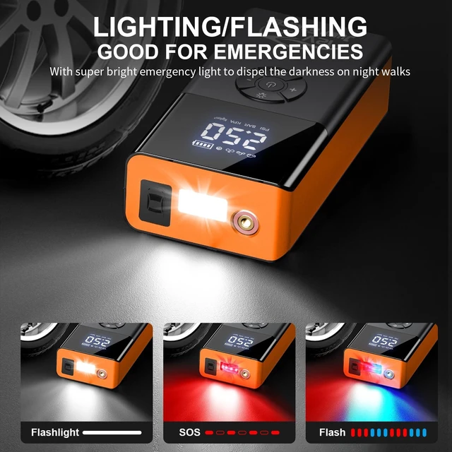 Alt view image 4 of 7 - Jump Starter with Air Compressor, 8000A 180PSI, Portable Car Battery Jump Starter (All Gas/12L Diesel) 12V Automobile Jump Box Pack Chargers with Jumper Cables, 4-Mode LED Lights