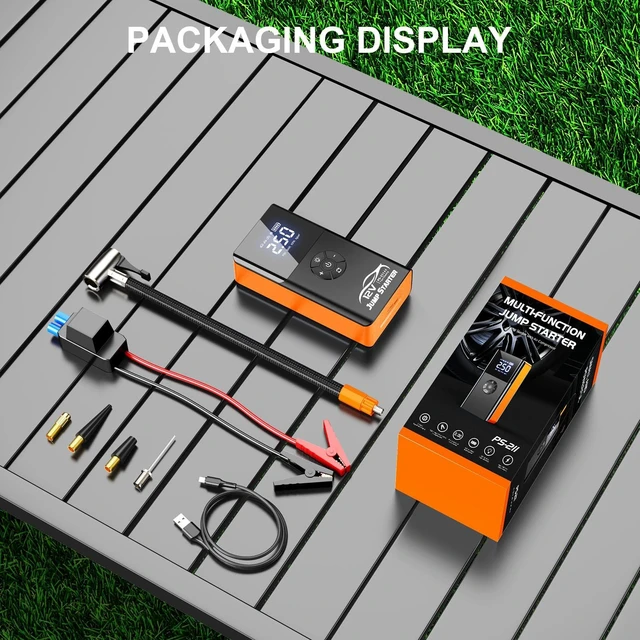 Alt view image 7 of 7 - Jump Starter with Air Compressor, 8000A 180PSI, Portable Car Battery Jump Starter (All Gas/12L Diesel) 12V Automobile Jump Box Pack Chargers with Jumper Cables, 4-Mode LED Lights