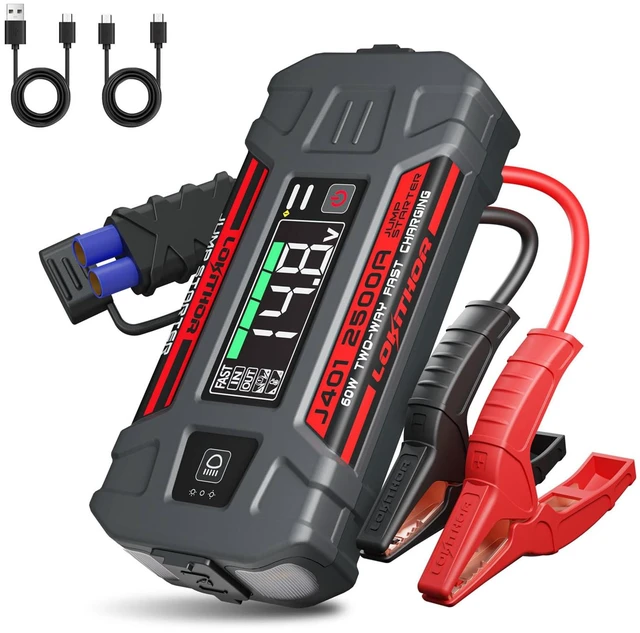 Main image of LOKITHOR J401 Portable Car Battery Jump Starter for 8.5L Gas/6.5L Diesel | 2500A Battery Jumper Starter Portable, 12V Jump Box, 60W Fast Charging, 300-lumen LED, Force Mode, Strong Battery Clamps