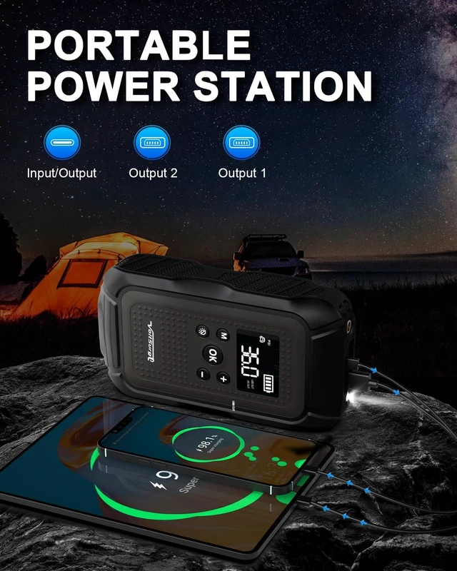 Alt view image 6 of 6 - 7000A Jump Starter with Air Compressor (All Gas/10.0L Diesel), 12V Jumper Starter Pack with 150PSI Auto Tire Inflator, Car Battery Jump Box Portable with LCD Display & LED Light