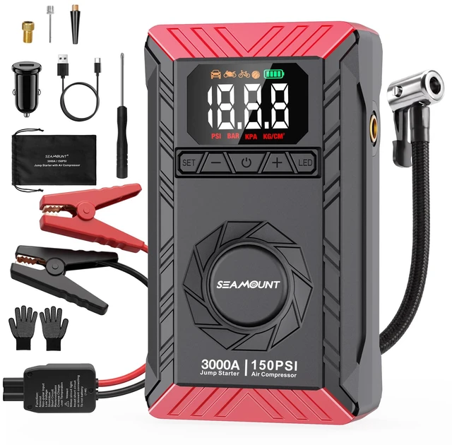 Main image of 10-in-1 UltraSafe Jump Starter with Air Compressor, Portable Car Jump Box with LED Flashlight,Portable Tire Inflator, 3000A Jump Box, 60Wh Power Bank & Jumper Cables for 9.0L Gas/6.5L Diesel Engines