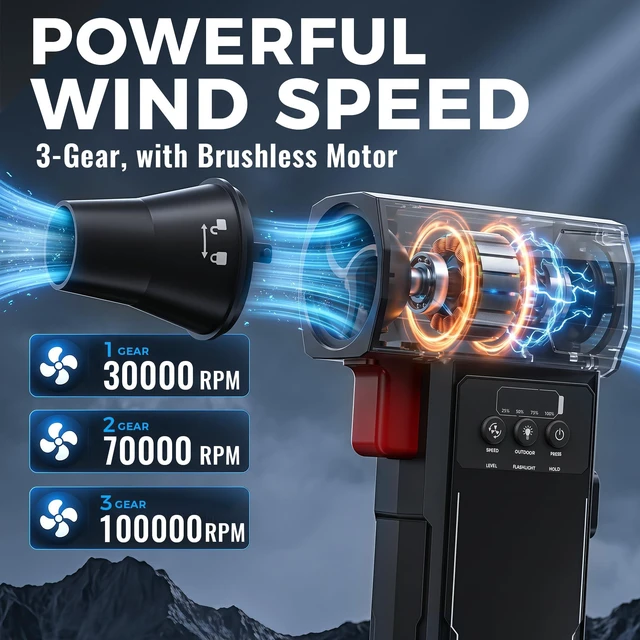 Alt view image 4 of 7 - SuntNeew Jump Starter with Air Duster 12V Portable Car Battery Charger | Battery Jump Box 6L gas/4L diesel, 105000RPM Blower, 3 Adjustable, LED light, for road Emergency, Outdoor Camping