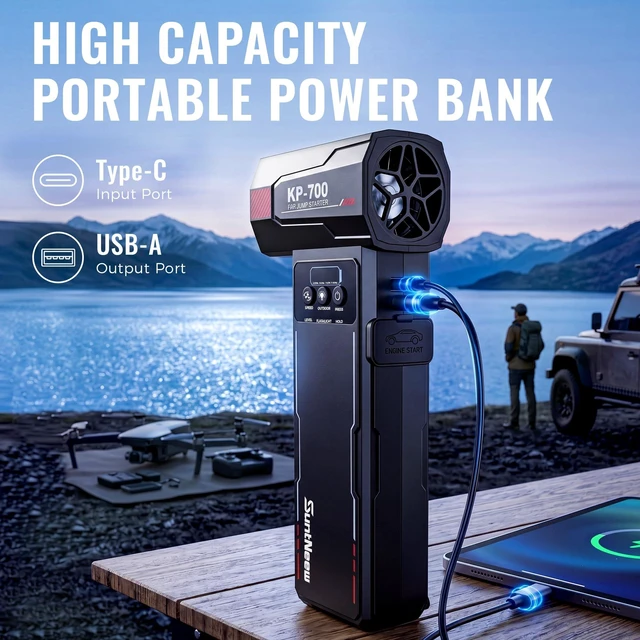 Alt view image 6 of 7 - SuntNeew Jump Starter with Air Duster 12V Portable Car Battery Charger | Battery Jump Box 6L gas/4L diesel, 105000RPM Blower, 3 Adjustable, LED light, for road Emergency, Outdoor Camping
