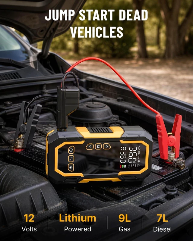 Alt view image 3 of 7 - Car Battery Jump Starter Portable, Jump Starter with Air Compressor | Portable Car Jump Box, Air Pump for Car Tires with Auto Shutoff, Digital Display, USB Charging and LED Light