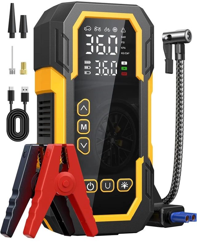 Main image of Car Battery Jump Starter Portable, Jump Starter with Air Compressor | Portable Car Jump Box, Air Pump for Car Tires with Auto Shutoff, Digital Display, USB Charging and LED Light
