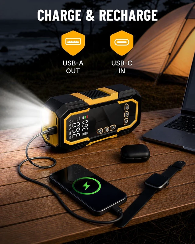 Alt view image 6 of 7 - Car Battery Jump Starter Portable, Jump Starter with Air Compressor | Portable Car Jump Box, Air Pump for Car Tires with Auto Shutoff, Digital Display, USB Charging and LED Light