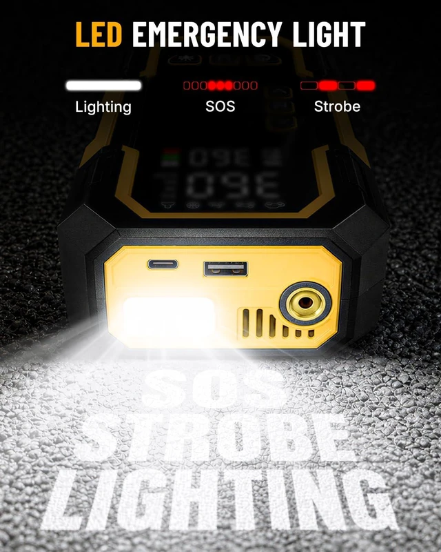 Alt view image 7 of 7 - Car Battery Jump Starter Portable, Jump Starter with Air Compressor | Portable Car Jump Box, Air Pump for Car Tires with Auto Shutoff, Digital Display, USB Charging and LED Light