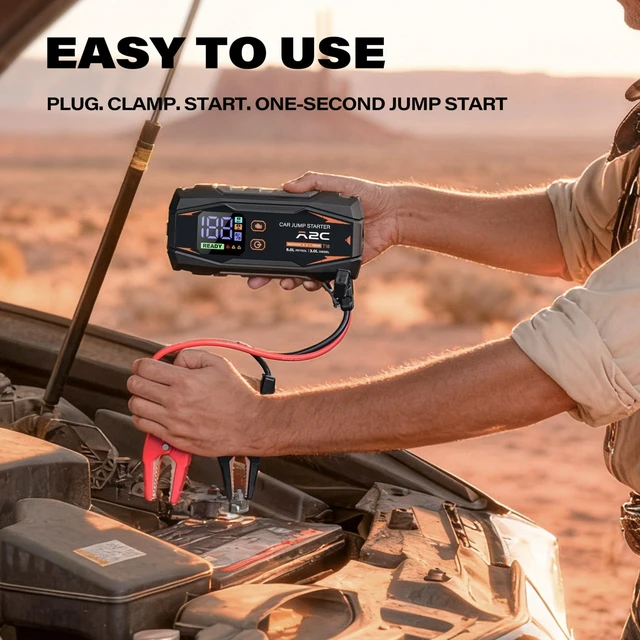 Alt view image 5 of 7 - A2C T18 1500A Portable Car Jump Starter, 44.4Wh / 12V Auto Battery Booster | Fits 6.0L gas / 3.0L diesel, 12000mAh power bank, QC3.0 fast charging, NTC smart safety clamps, LED flashlight