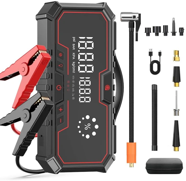 Main image of Jump Starter with air Compressor, 5000A Emergency Starter Jump Box (Gas 9L/Diesel 8L), Jumper Cable Jump Starter Portable with air Compressor 160PSI, car Roadside Emergency kit, SOS Light