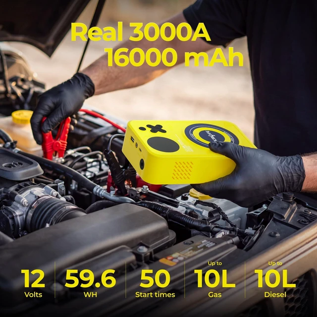 Alt view image 2 of 7 - DCMLIFE 3000A Peak Car Jump Starter with Air Compressor, 12V Portable Battery Booster for 9L Gas 6.5L Diesel, 150PSI Tire Inflator, 10 Safety Protection, Force Start Jump Box with Emergency LED Light