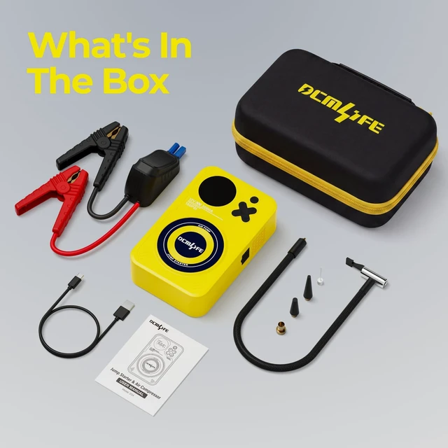 Alt view image 7 of 7 - DCMLIFE 3000A Peak Car Jump Starter with Air Compressor, 12V Portable Battery Booster for 9L Gas 6.5L Diesel, 150PSI Tire Inflator, 10 Safety Protection, Force Start Jump Box with Emergency LED Light