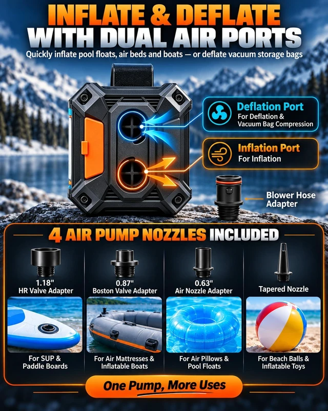 Alt view image 6 of 7 - Jump Starter with Air Compressor, 12V Car Battery Jumper & Tire Inflator | 6000A Car Jumper Starter, 150 PSI Air Pump, 33 L/min Air Blower Vacuum, 8000mAh Power Bank & LED Light for Roadside Emergency