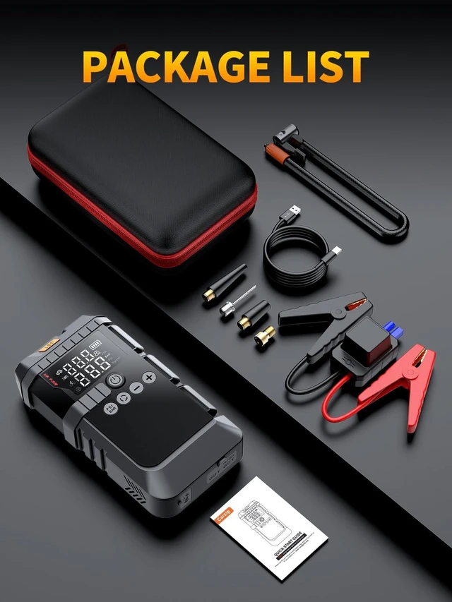Alt view image 7 of 7 - 6000A Portable Battery Jump Starter with Air Compressor for Car | 12V Jump Box with 160PSI Tire Inflator for Car Battery, LED Display for All Gas & 12L Diesel Engines, Light, Jumper Cables