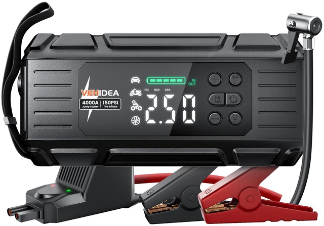 Main image of Jump Starter with Air Compressor: 4000A 150PSI Car Battery Charger - 65W Tire Inflator Portable Car Battery Jumper Starter Power Pack - Jump Box Cables (All Gas/10L Diesel) - for Automotive RV Tools