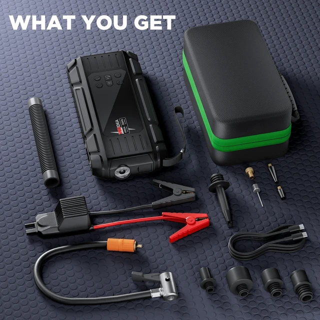 Alt view image 7 of 7 - Jump Starter with Air Compressor: 4000A 150PSI Car Battery Charger - 65W Tire Inflator Portable Car Battery Jumper Starter Power Pack - Jump Box Cables (All Gas/10L Diesel) - for Automotive RV Tools