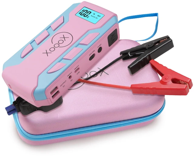 Main image of XoooX Pink Portable Car Battery Jump Starter Kit with Jumper Cables, LED Light and Case; 12V Jump Start Battery Pack; Portable Battery Charger for USB/USB-C Devices