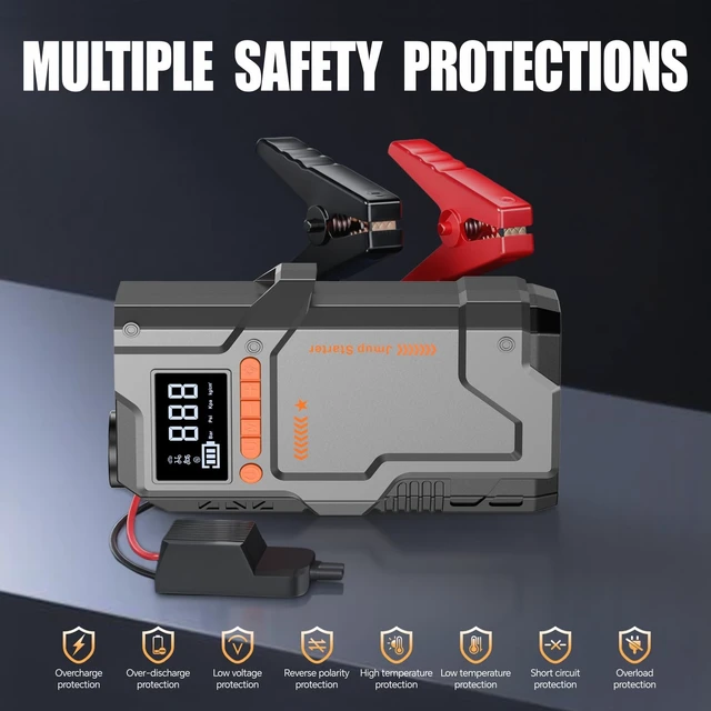 Alt view image 6 of 7 - Jump Starter with Air Compressor, 5000A Battery Jumper Starter Portable (9.0 Gas/8.0L Diesel),150 PSI Tire Inflator, 12V Jump Box Car Battery Jumper Starter with Jumper Cables, LED Lights, LCD Display