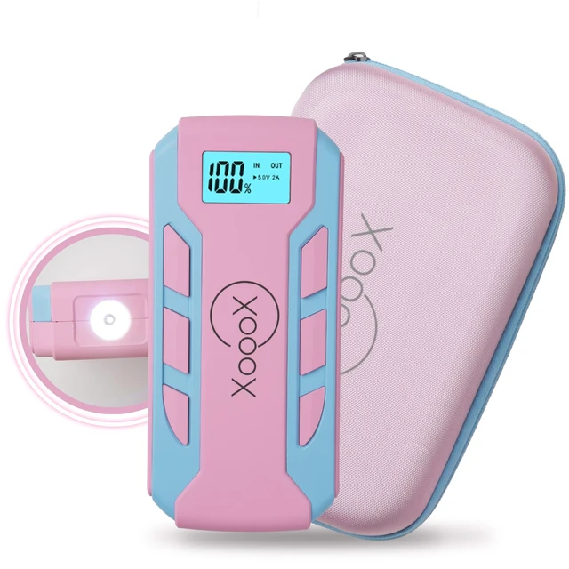 Alt view image 7 of 7 - XoooX Pink Portable Car Battery Jump Starter Kit with Jumper Cables, LED Light and Case; 12V Jump Start Battery Pack; Portable Battery Charger for USB/USB-C Devices