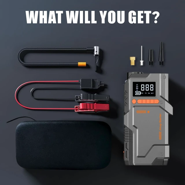 Alt view image 7 of 7 - Jump Starter with Air Compressor, 5000A Battery Jumper Starter Portable (9.0 Gas/8.0L Diesel),150 PSI Tire Inflator, 12V Jump Box Car Battery Jumper Starter with Jumper Cables, LED Lights, LCD Display