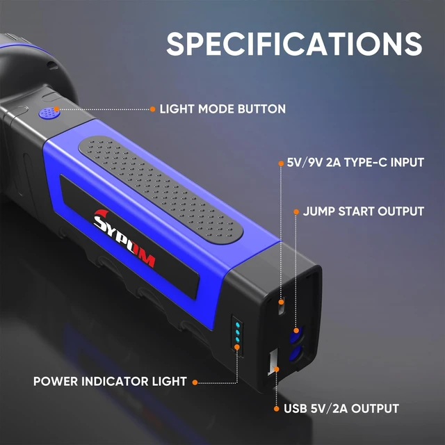 Alt view image 4 of 6 - SYPOM 3000A Car Battery Jump Starter, 12V Car Jumper Starter Portable (up to 8.5L Gas and 8.0L Diesel Engine), Jump Box with LED Light