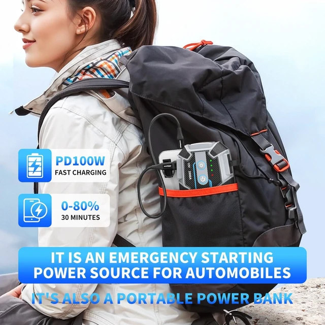 Alt view image 6 of 7 - Car Jump Starter 2000A PD100W Fast Charging IP67 Waterproof Jump Box for Car,Exclusive Magnetic Hook, 4 Mode LED Flashlight,12V Portable Battery Jumper for Cars Trucks SUV