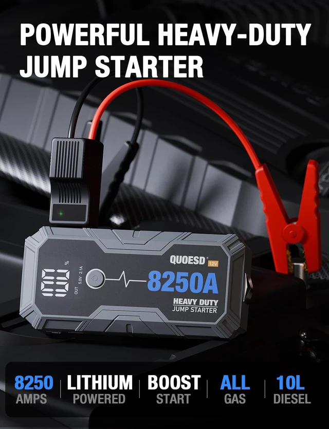 Alt view image 2 of 7 - 8250A Jump Starter Battery Jump Starter Battery Pack (for All Gas or 10.0+L Diesel), 12V Potable Heavy Duty Car Jump Start with 60W Power Bank 24-Months Stand-by Time