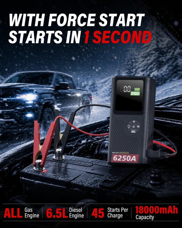 Alt view image 4 of 7 - JFEGWO 6250A Jump Starter with Air Compressor, Car Battery Jump Starter with Boost for All Gas / 6.5L Diesel, 150PSI Tire Inflator & Auto Shutoff, Smart Screen, Portable Jump Box, 36-Month Standby